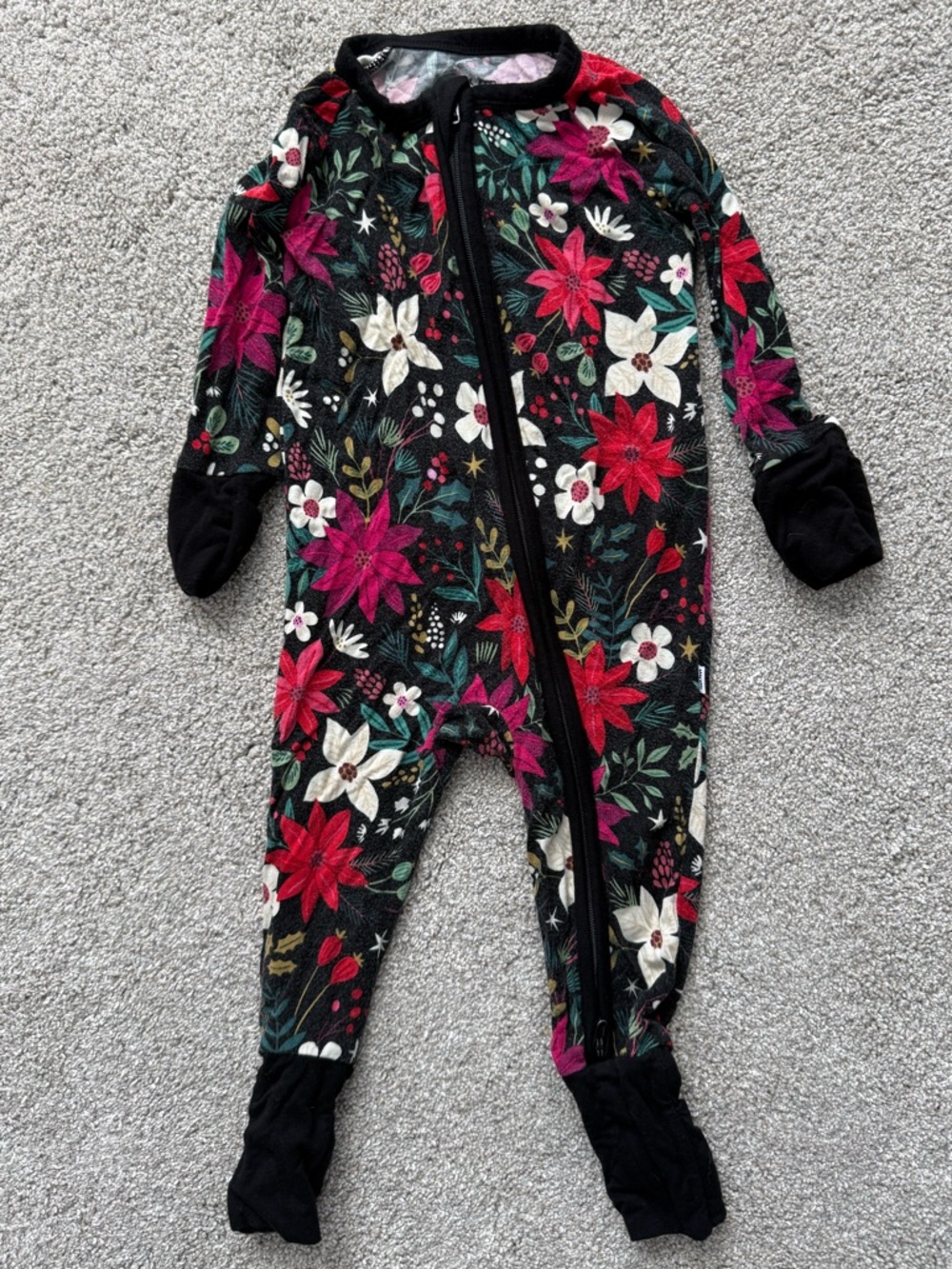 Little Sleepies Black Floral Holiday Footie 3-6 months